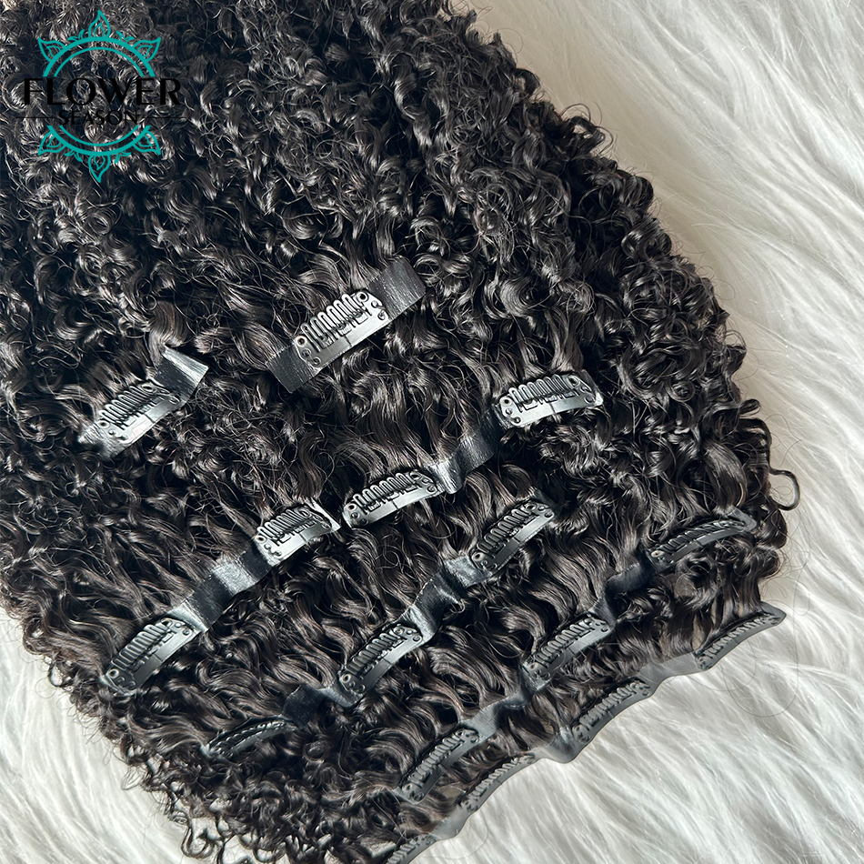Afro Kinky Curly Ins Extensions Human Seamless PU Clip In Hair Skin Weft 8Pcs /Set 120G Full Head For Balck Wome