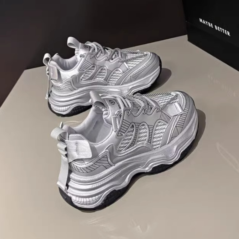 Ddmybear Silver Dad Women's Spring 2024 New Thick Sole Elevated Casual Sports Running Shoes Breathable Chinese Brand Shoes F926-67