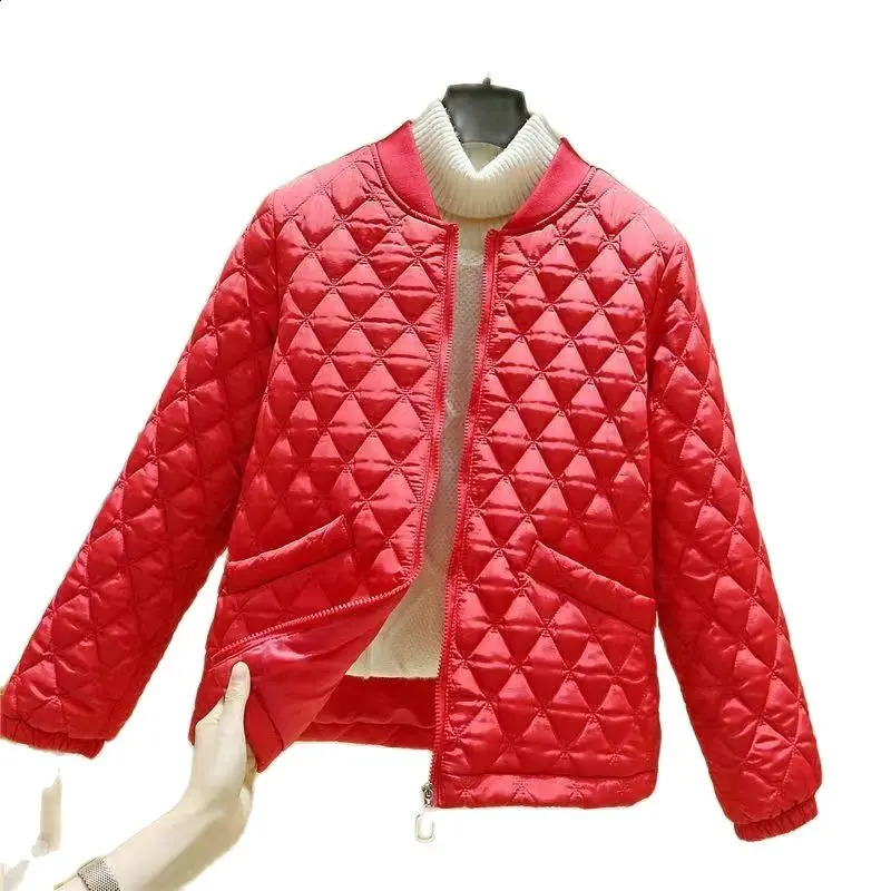 Spring Autumn Stand-up Collar Baseball Clothes Diamond Shaped Checkered Cotton Clothes Women Short Retro Loose Small Jacket 240914