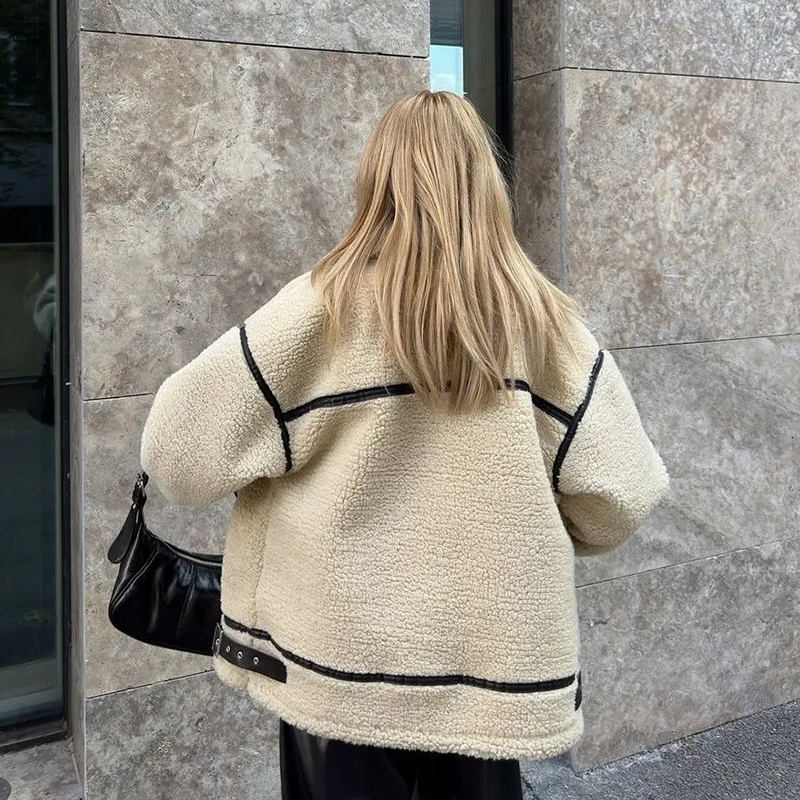 Brand Shearg Jackets Teddy Bear Fur Coat Women 2023 Autumn Winter Street Fashion Girls Motorcycle Bike Overcoats
