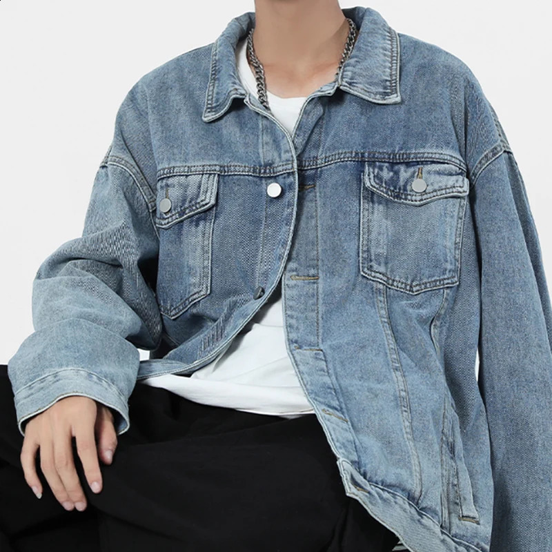 Mens loose classic autumn winter fashion denim jacket daily retro 240921