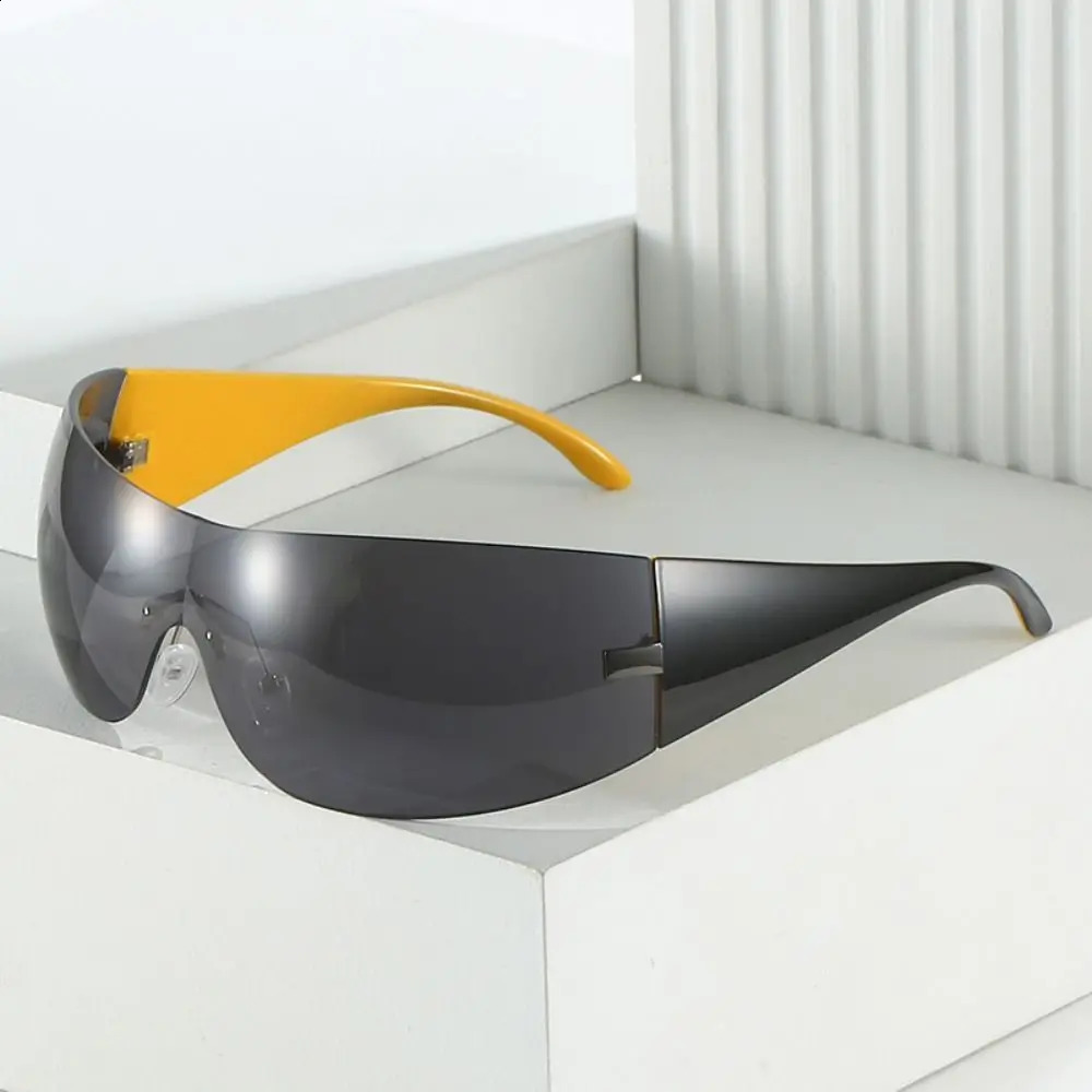 Trendy Y2K Womens Sunglasses Borderless Wrapped Sunglasses Futuristic Integrated Sunshade Glasses Fashion Hip Hop Sunglasses 240924