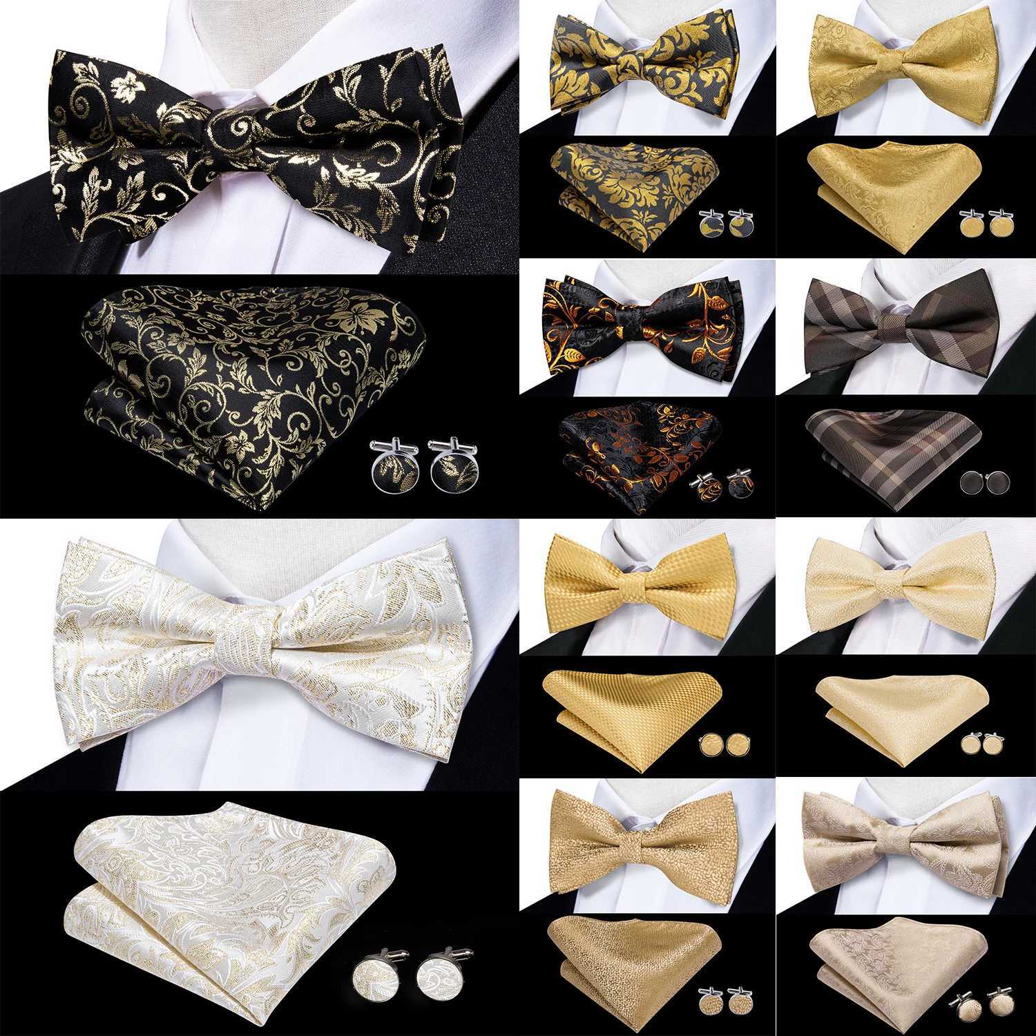 Beige champagne gold silk mens tie Hanji cufflinks set jacquard floral pre tie M wedding business Y240925