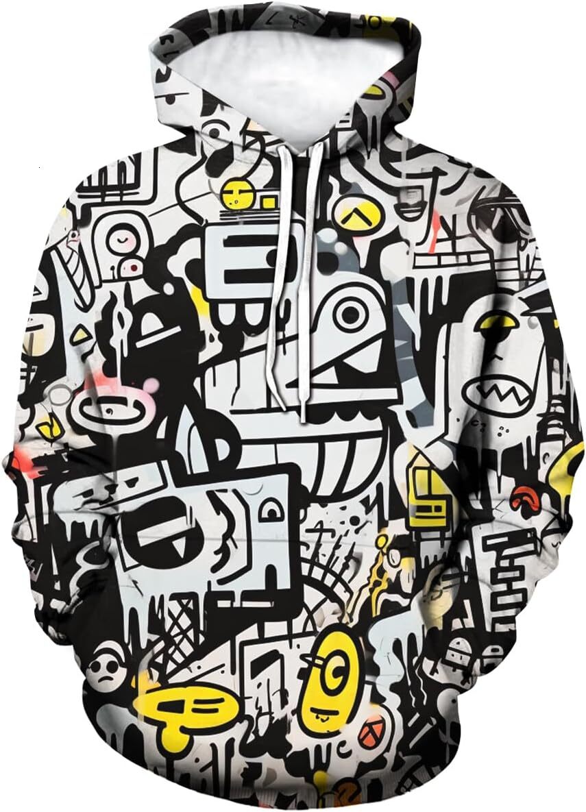 Hoodie for Mens Womens Mens Funny Graffiti Pattern Hoodie Hip-Hop Casual Sweatshirt Pocket Pullover Graphic Hoodies sweatshirt Pullover Long Sleeve