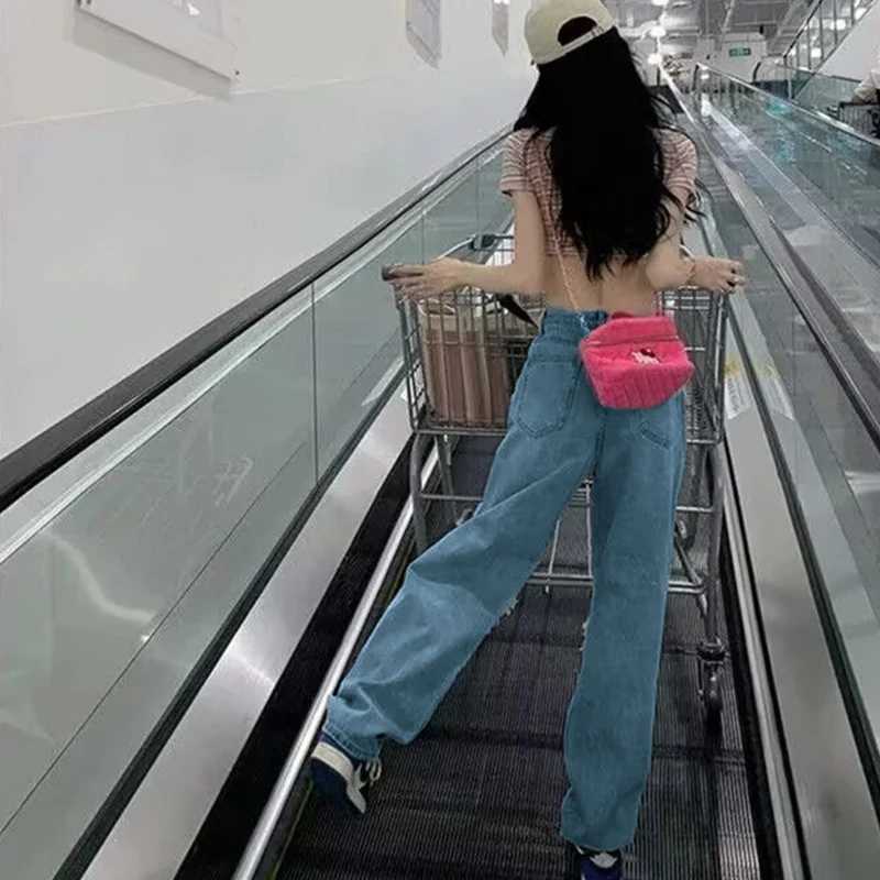 American Vintage Hole Y2k Women Jeans High Waist Jeans Wide Leg Baggy Loose Straight Hip Hop Streetwear Dragging Denim PantsX2409