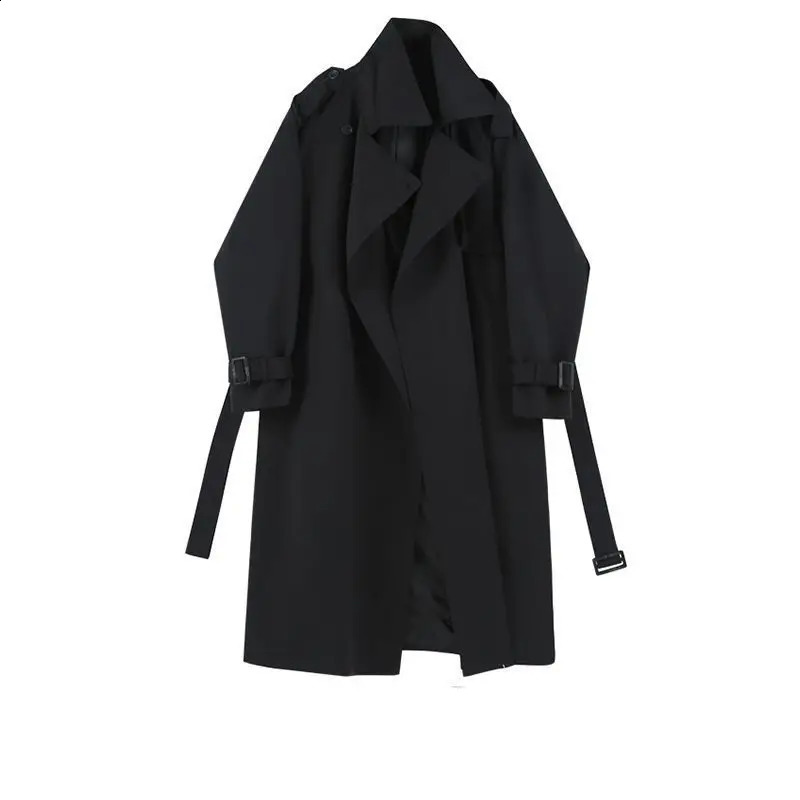 Fashion Trench Jackets Long Pattern Female Solid Color Coat Classic Lapel Long Sleeve with Belt Spring Autumn Casual Street Wear 240918