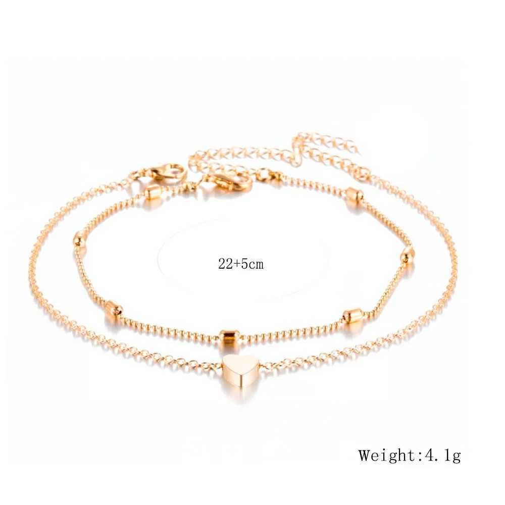 3PCSEuropean and American cross-border new anklets fashion oval bead chain big heart alloy ladies foot accessories beach anklets ...X240926