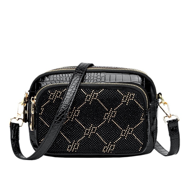 Free Shipping Foreign Trade Dia-encrusted Camera 2024 New Cross-border Crocodile Pattern Trendy Messenger Small Square Bag Women's Shoulder
