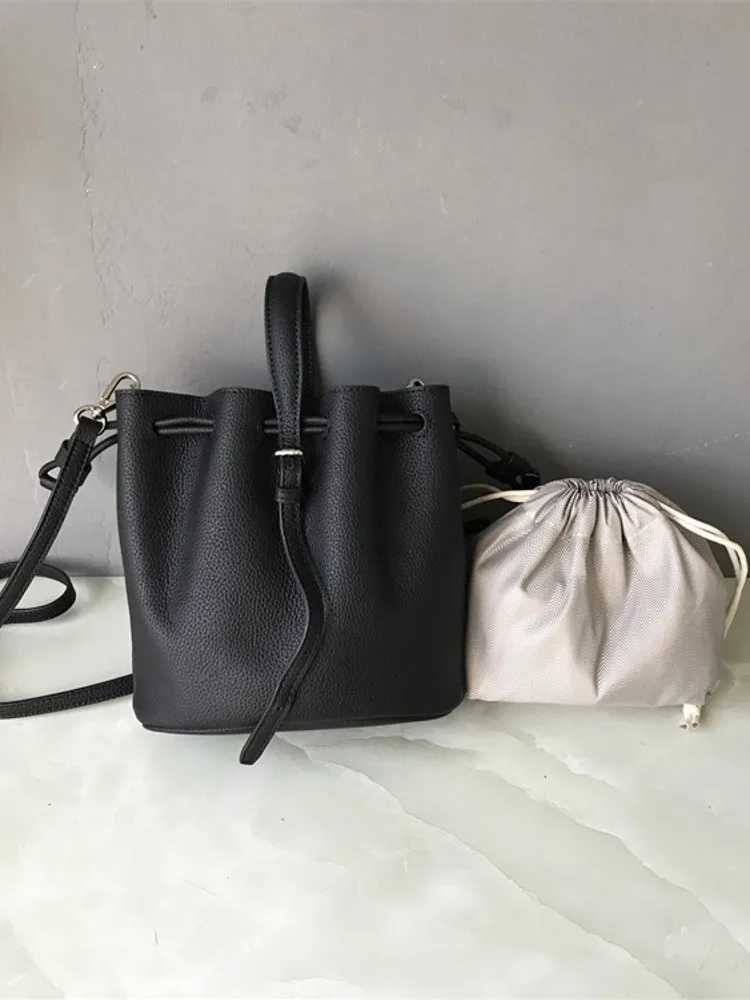 Bucket Small Leather Bag For Women - Hot Mini Crossbody Tote With Cowhide Strap -