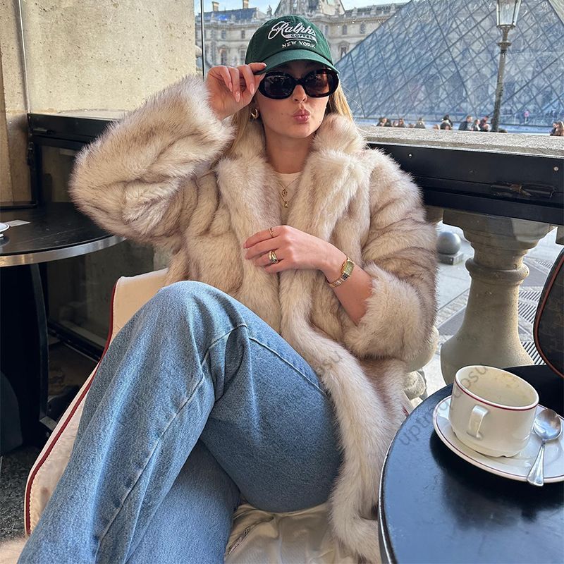 Premium Vintage Look Long Faux Fur Coat Women Gradient Maxi Overcoats 2024 Winter Cozy Iconic Fuzzy Outfits Parka Outwear