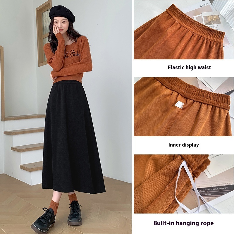 Milad Half length for Women 2024 Autumn/Winter New Product: Casual with High Waist and Slim Look, Medium Length, Large Swing Umbrella Skirt