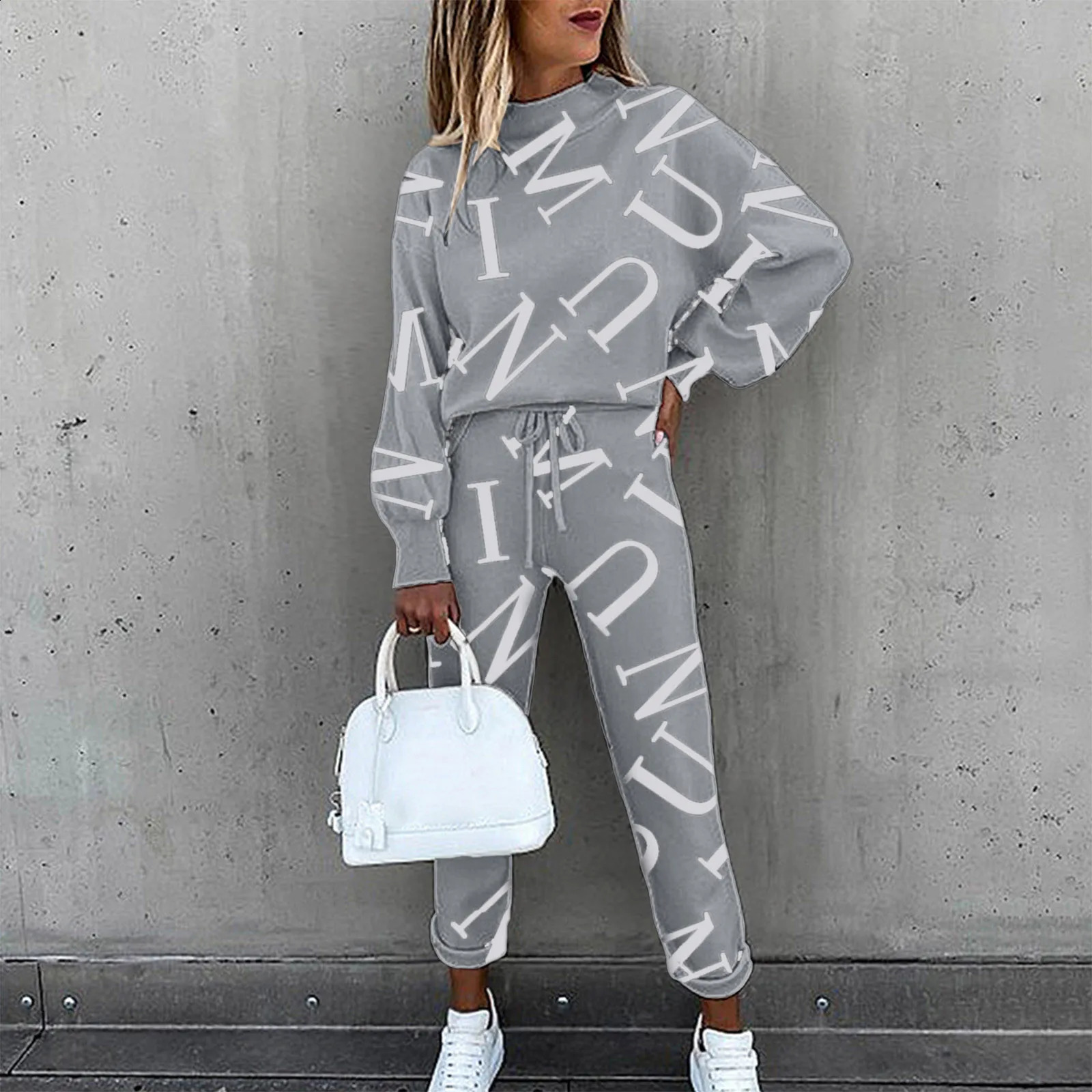 Casual Outfit Letters Print Long Sleeve Top Spring Women Blouse Pants Tracksuit For Sports 2 Pieces Sets Gym Sportswear 240918