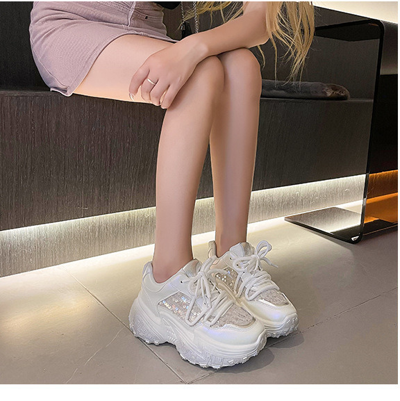 Ddmybear Shining Dad Women's 2024 Spring New Fashionable Lace Up Sponge Cake Thick Bottom Height Increasing Casual Sports Shoes Chinese Brand Sho