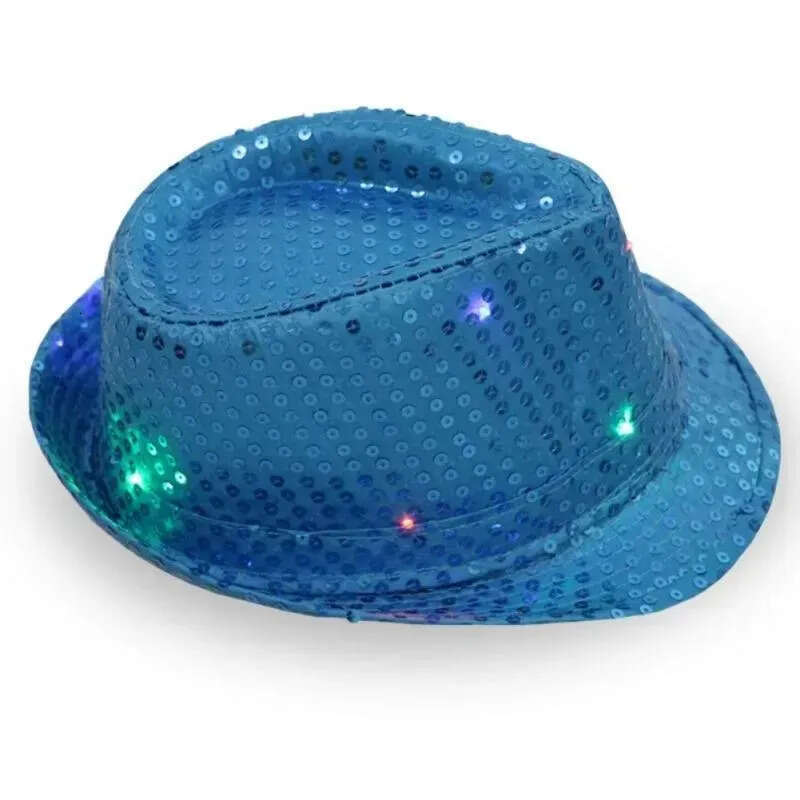 LED Up Jazz Light Flashing Fedora Trilby Sequins Caps Fancy Dress Dance Party Hats Unisex Hip Hop Lamp Luminous Hat Fy3870 Sep01