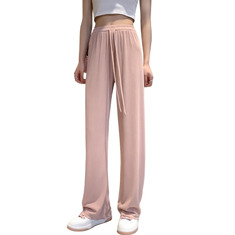 Carrot Uncle's Ice Silk Wide Leg for Women's Summer Thin Edition 2024 New High Waist Straight Tube Warehouse Casual Long Pants