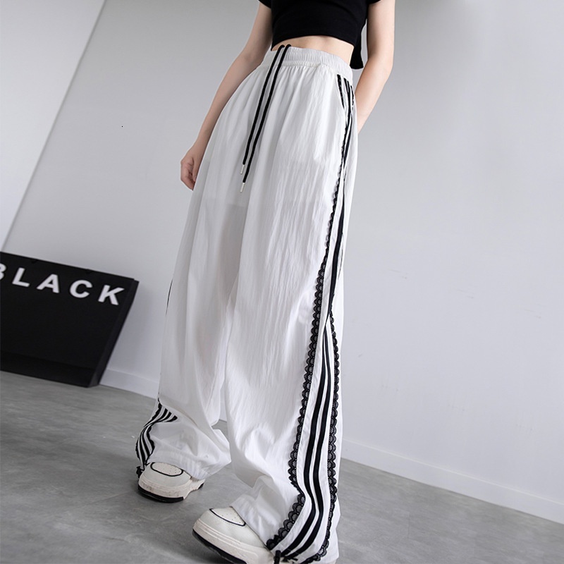 Lace lace wide for women, 2024 Spring and Autumn new high waisted sports pants, hanging loose quick drying straight leg pants