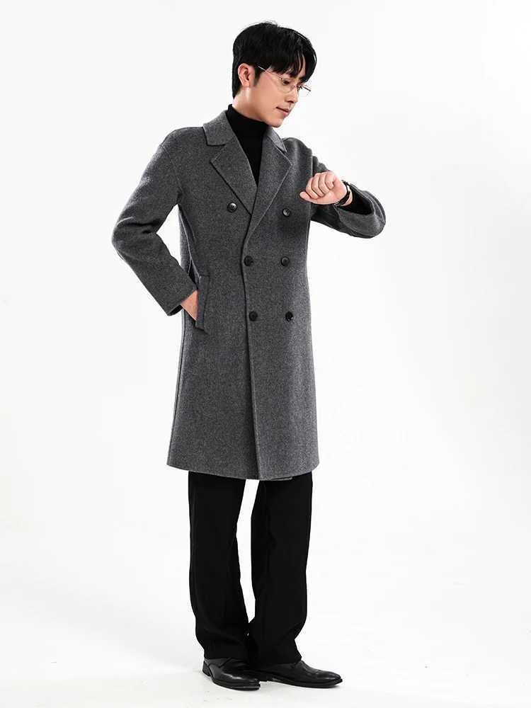 European and American autumn and winter new 100% wool mens coat long handmade double-sided wool coat W240925