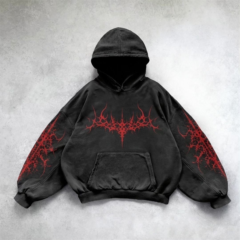 Y2k Hoodie Gothic Punk Oversized Graphic Print Black Hoodies Loose Harajuku Long Sleeved Pullover Men and Women Sweatshirt Top y240925