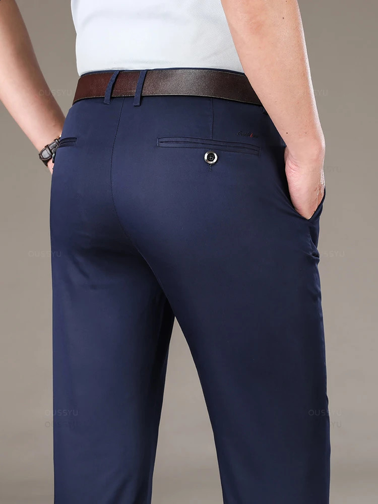 High Quality Straight Business Suit Pants Men Thin Soft Lyocell Fabric Summer Elegant Long Formal Trouser Male 240925
