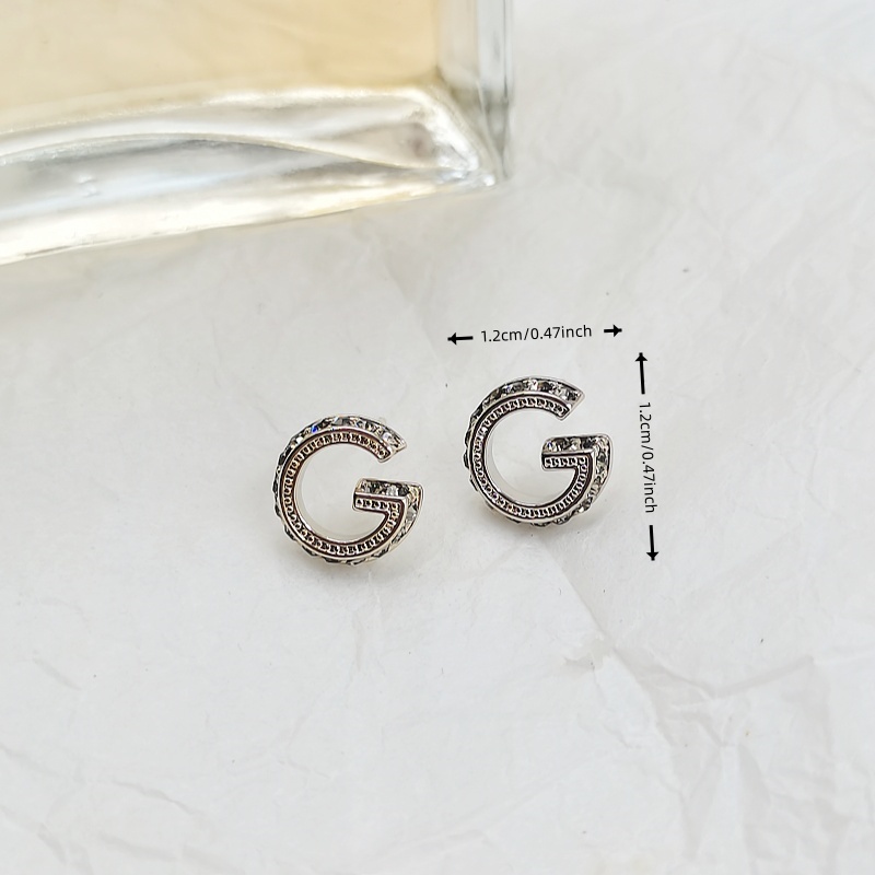 Designer earring premium sense zirconium full diamond S925 silver pin earrings female classic versatile temperament niche design double G earrings