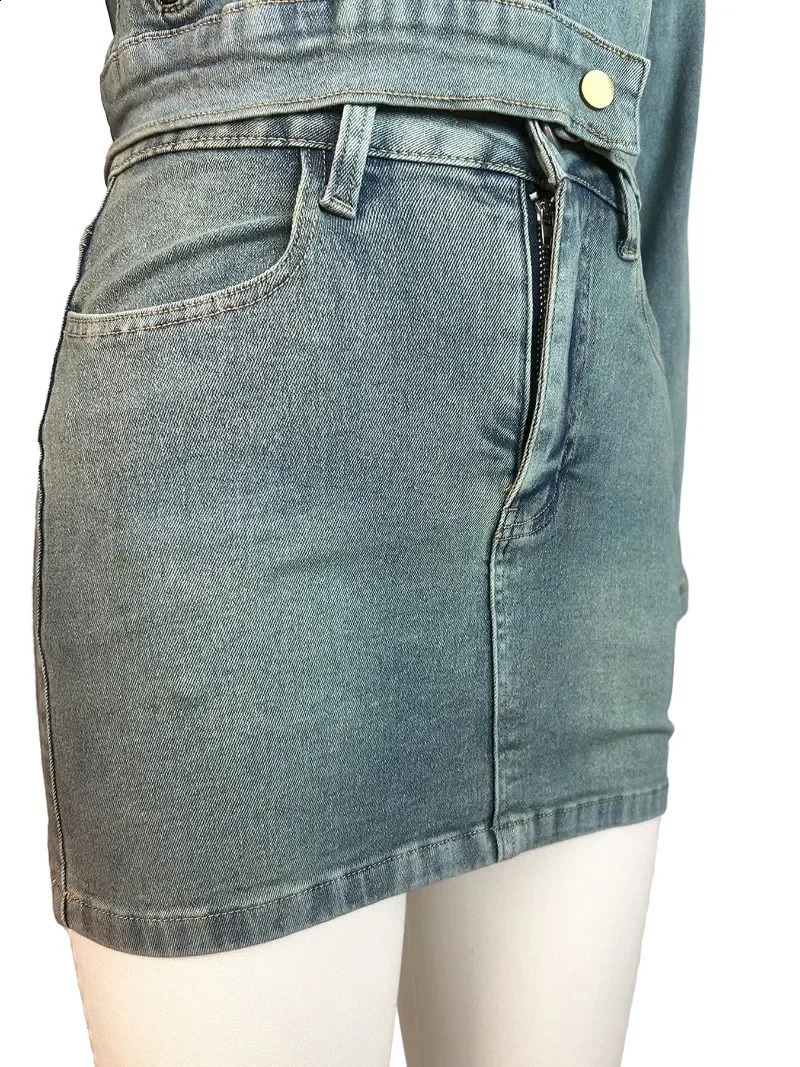 Tassel Letter Embroidery Denim 2 Piece Set Women Autumn Stand Collar Long Sleeve Zipper Jacket Tops Mini Skirts Jeans Suits 240923