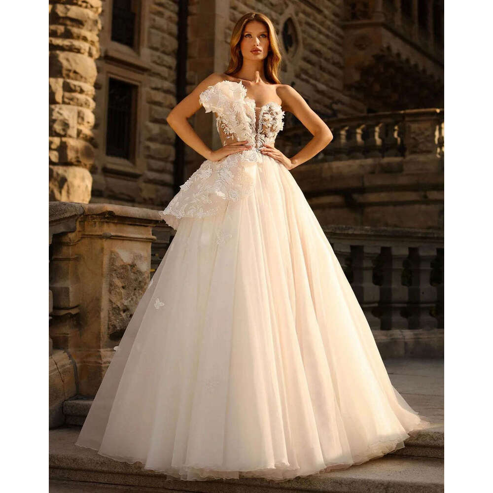 Fairy Wedding Dresses Ball Gown Strapless Appliques Butterfly Backless Or-Length Bride Dress Vestido De Novia Custom Made 0228Lz