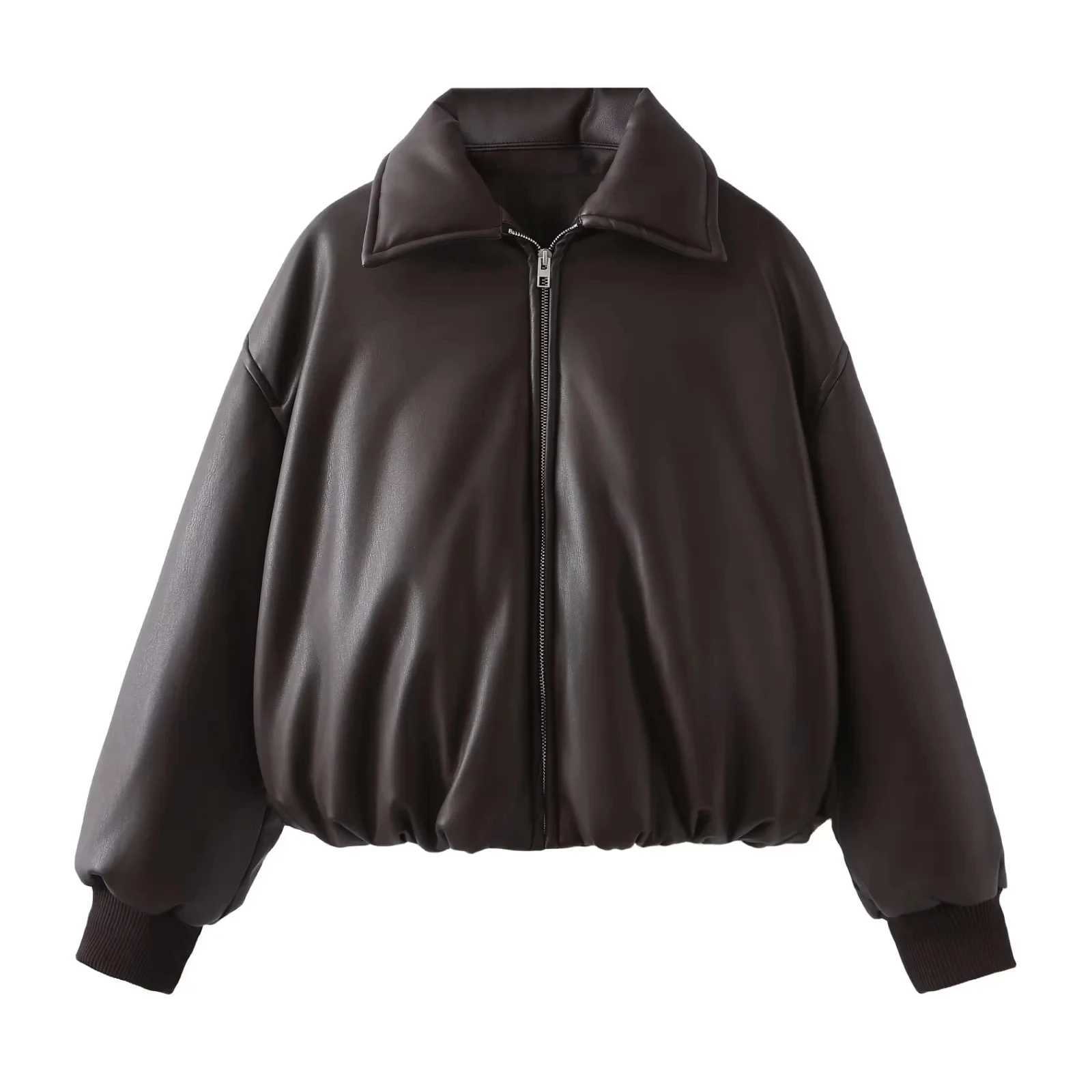 Womens leather jacket winter coat solid streetwear warm thick long sleeved Jaqueta De Couro Preta jacket womens insz W240926