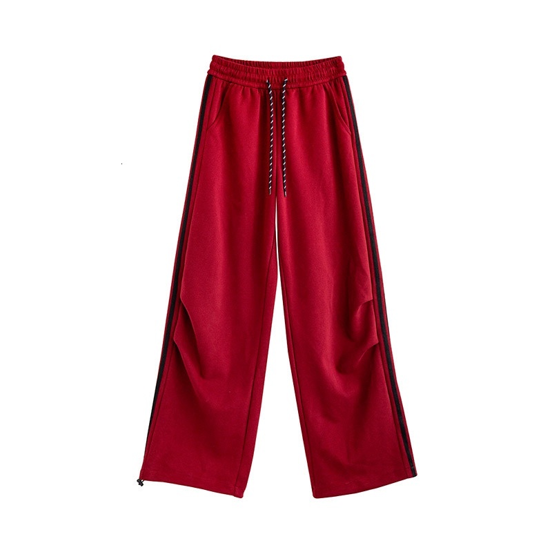 Wide sports pants for women, 2024 autumn and winter new style paratrooper pants, loose fit, high waisted, slimming, casual, tied straight leg sweatpan