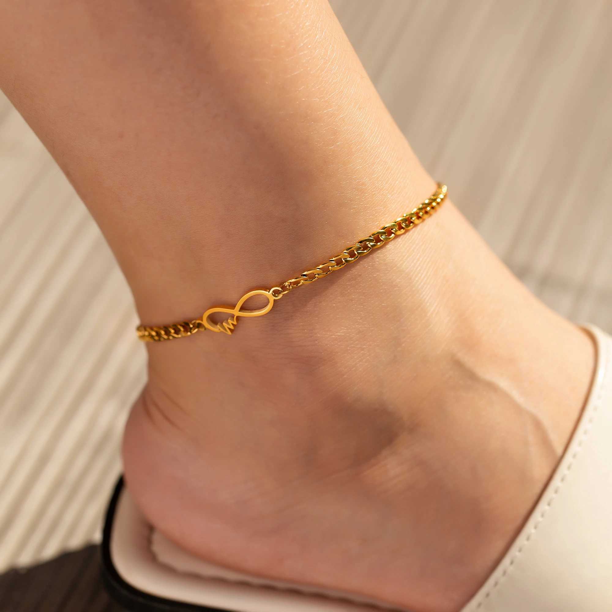 3PCSInfinity Shape Stainless Steel Anklets For Women 18K Gold Plated No Tarnish Womens Ankle Bracelet Girls Cuban Chain Foot AnkletX240926
