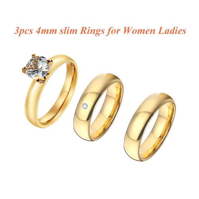 24k Gold Filled 316L Stainl Steel Jewelry Cz Diamond Wedding Rings Sets for Women Girls Ladies Engagement Statement GiftsXJ250514