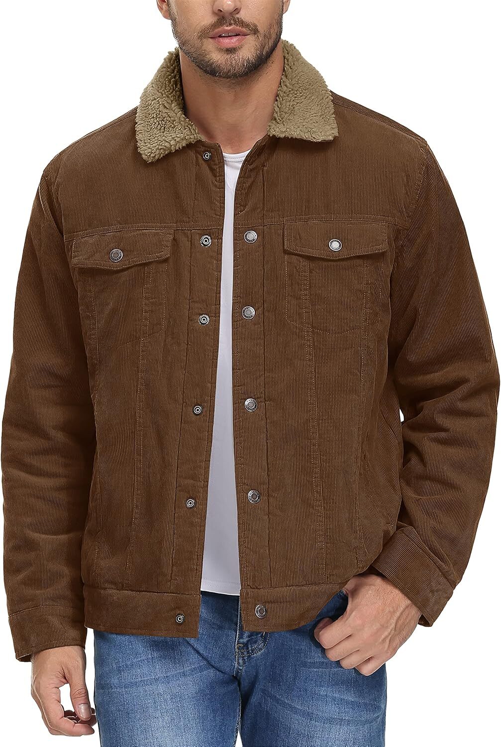 Men's corduroy jacket with lamb wool lining, truck driver jacket with cotton collar for warmth, winter jacket, casual jacket with 5 pockets