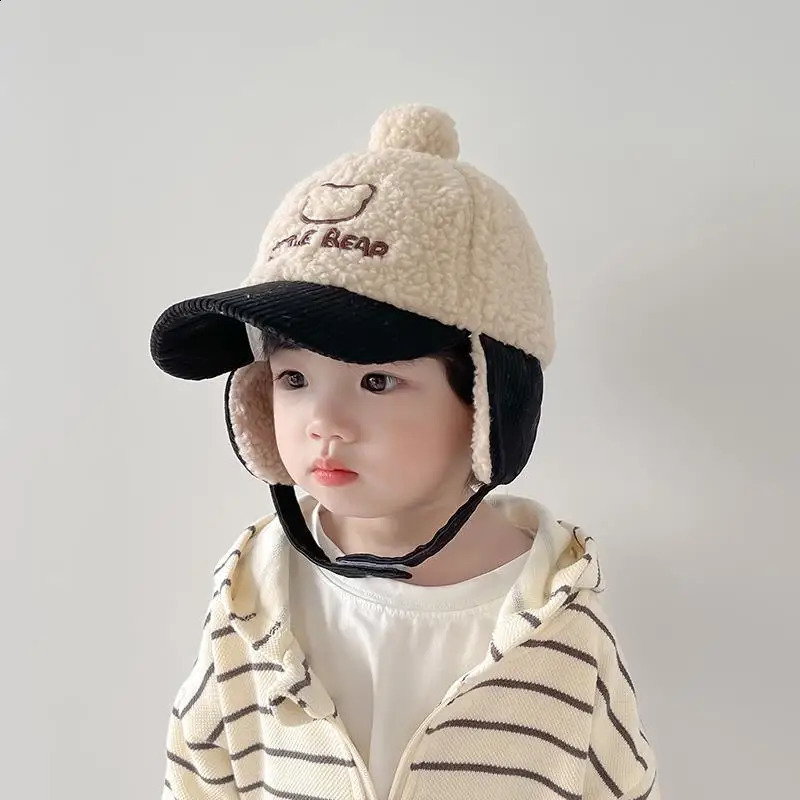 Cartoon Childrens Ear Protection Hat Winter Plush Baseball Thick Cashmere Baby Duck Tongue 28 Year Sunshade 240925