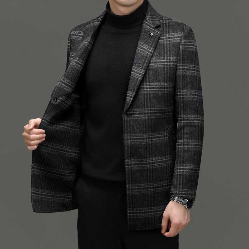 New business casual Italian style fashion host travel plain weave wool medium long wool coat fully matched casual mens jacket W240925