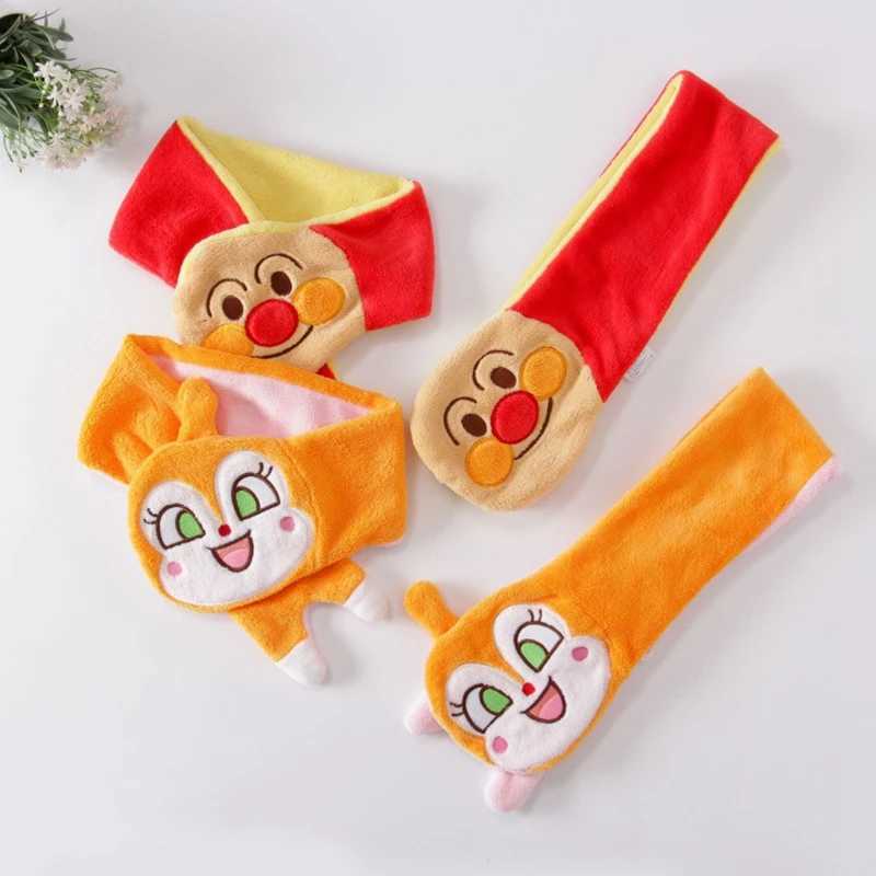 Scarves Wraps Baby Boys Coral Velvet Scarves Cartoon Anpanman Print Kid Girl Adult Children Fall and Winter Cotton Lovely Scarf Warm Windproof L240910