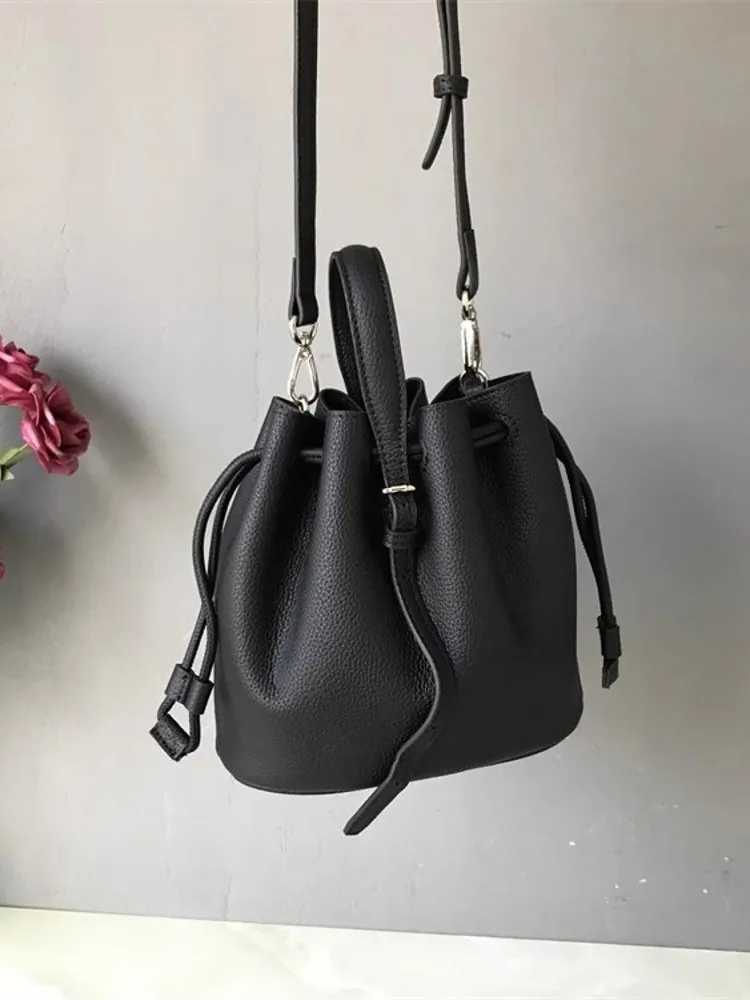 Bucket Small Leather Bag For Women - Hot Mini Crossbody Tote With Cowhide Strap -