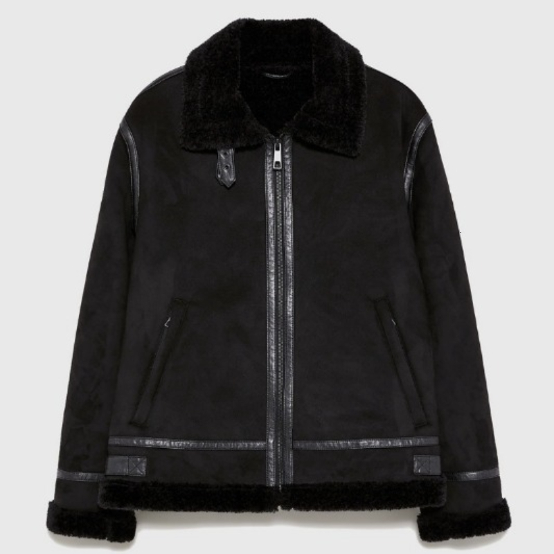 High-Quality Lapel Suede Cashmere Piping Double-Sided Motorcycle Punk Winter Leather Jacket For Men Warm Winte
