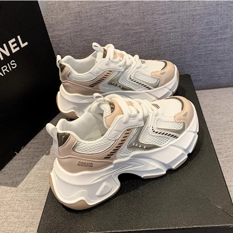 Ddmybear Dad Women's 2024 New Thick Soled Height Increase Show Off Small Breathable Mesh White Casual Sports Shoes Chinese Brand Shoes F926-62