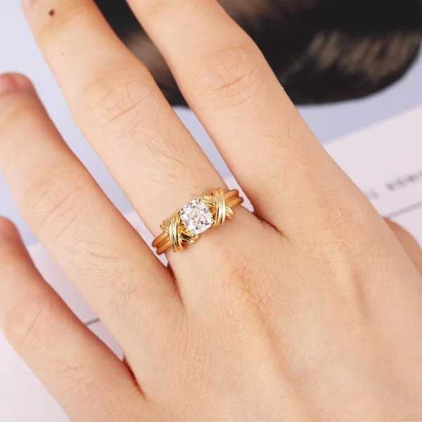 Luxury Wedding Engagement Rings for Women Gold Color Classic Cubic Zirconia Ring Valentines Day Gift Jewelry Anillos Mujer BohoX240926