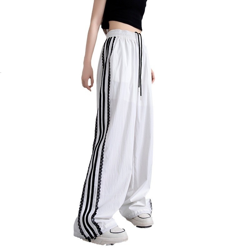 Lace lace wide for women, 2024 Spring and Autumn new high waisted sports pants, hanging loose quick drying straight leg pants