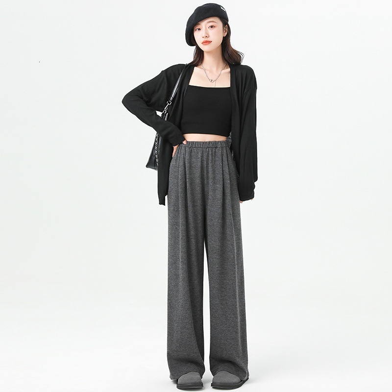 Glutinous rice women's 2024 spring and autumn new lazy style hanging feeling high waist small figure floor wide straight leg pants