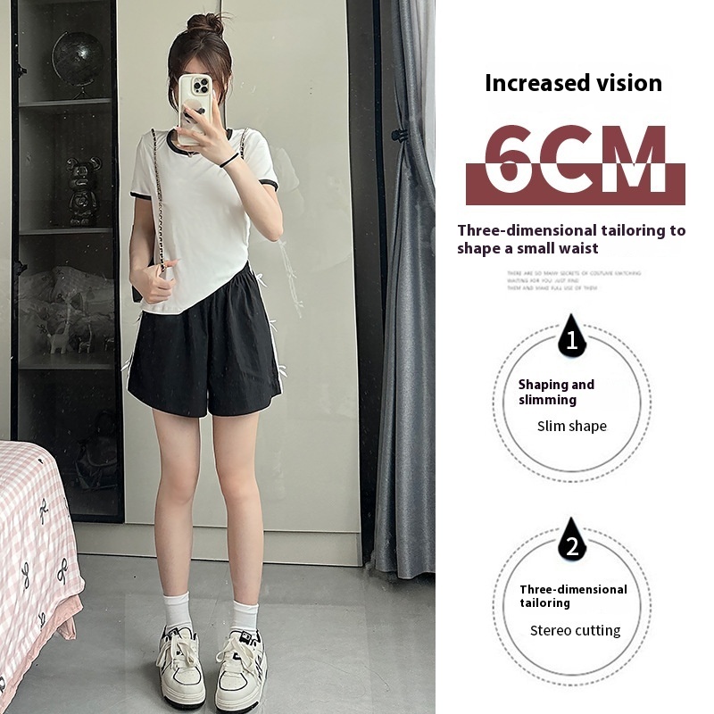 White bow sports shorts for women in summer, thin design, 2024 new wide leg casual quick drying striped five quarter pants