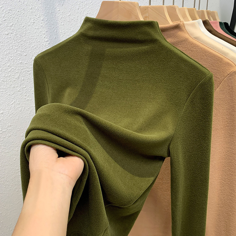 2024 New Designer Women's Half High Collar German Velvet Bottom Sweater Double sided Velvet T-shirt Warm Matching Belt Top