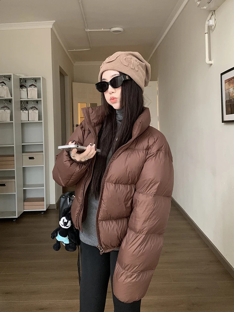 Zoki Vintage Women Streetwear Puffy Coats Winter Warm Long Sleeve Korean Parkas Casual Solid Simple Cotton Padded Down Jackets 240918