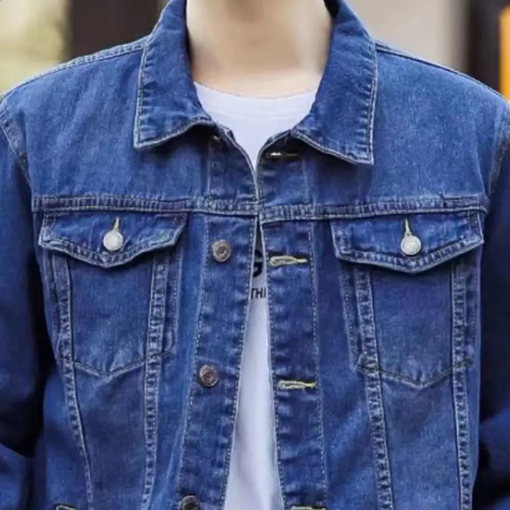 mens denim jacket with retro classic style motorcycle winter slim fit elastic cotton casual jeans spring 240921