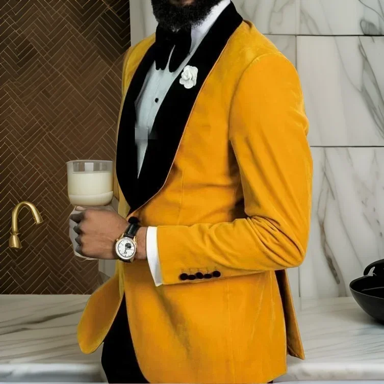 Prom Men's Suit Jacket for Wedding 1 Pc Male Blazer Best Man Velvet Smoking Jacket Male Fashion Coat 2024