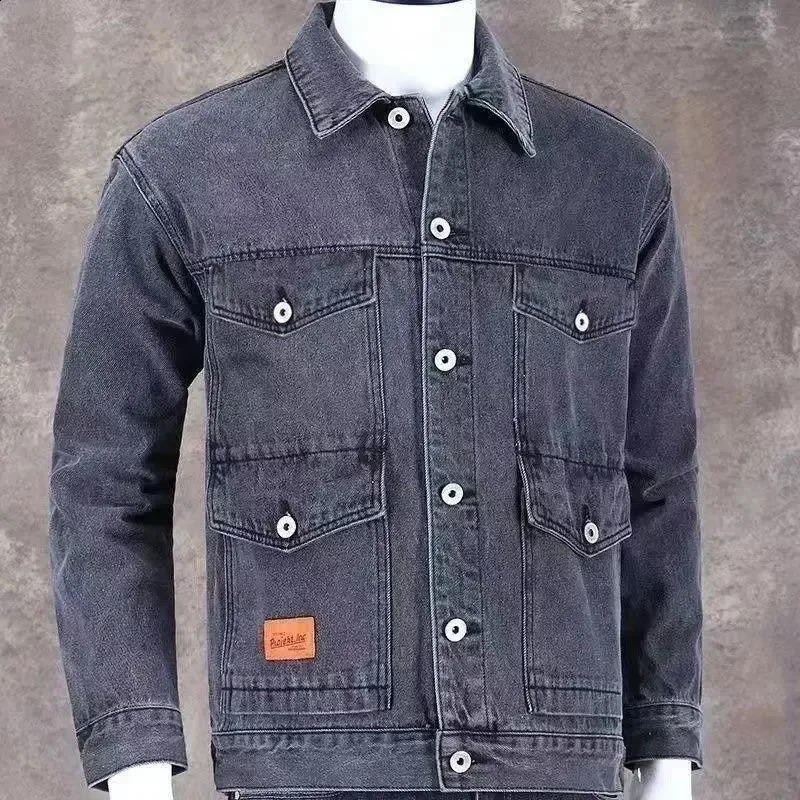 Denim jacket mens cargo jeans Japanese gray coat winter Lxury highquality fashion board G 240921