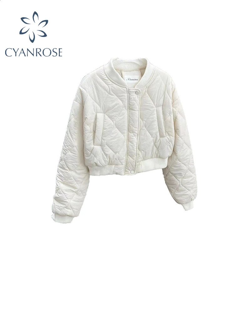 Womens White Parka Jacket Thicken Warm Cotton Jacket Harajuku Vintage Long Sleeve Padded Jackets Outerwear 2000s Clothes Winter 240914