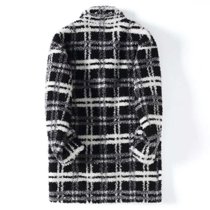 Cashmere coat mens fur integrated medium to long trend plain weave cashmere coat W240925