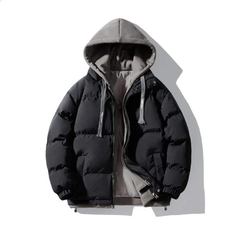 Basic Hooded Trendy Cotton Jacket for Men Winter Trendy Couple Loose Fitting Jacket for Winter Vacation Two-piece Jacket 240914