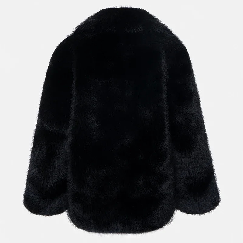 Fluffy Long Faux Coat Women Winter 2023 Brand Fashion Sweet Pink Fox Fur Furry Oversize Jacket Loose Overcoat Outwear